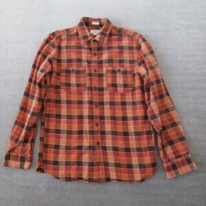 Wallace & Barnes Slubby Flannel Workshirt Mens M Terracotta Plaid Button Up